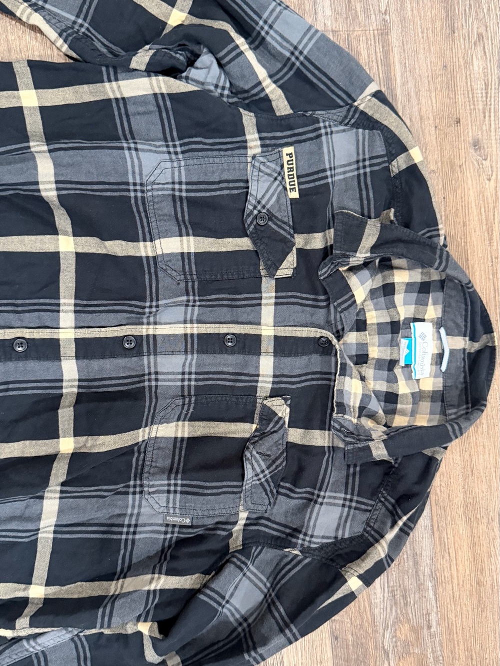 Columbia Men’s Black, Gray & Cream Plaid Button-Down Shirt